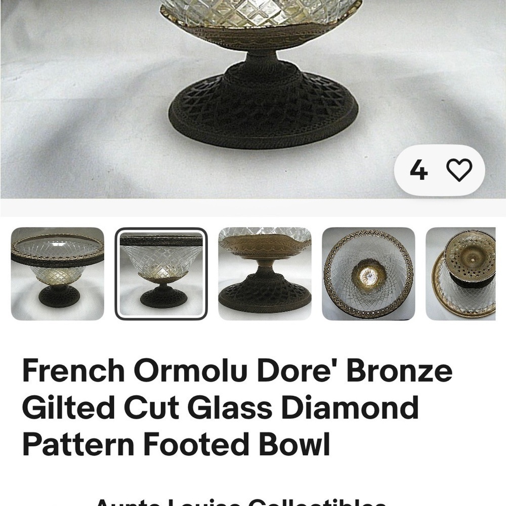 Vintage Brass & Cut Glass Pedestal Compote Bowl by Paradigm, India – 5.5” Tall - Picture 13 of 15